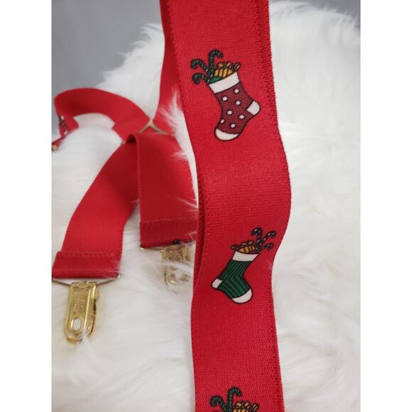 Vintage Christmas Suspenders Red Gold Made in Germany Ugly Sweater Party Dad - Picture 2 of 4